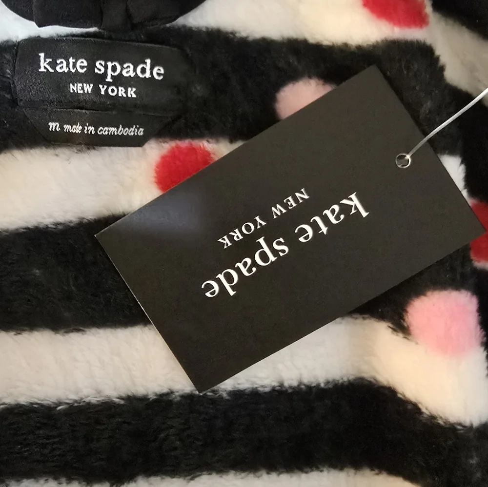 Kate‎ Spade New York® Chenille Wrap Robe Black & White Striped With Polka Dots M